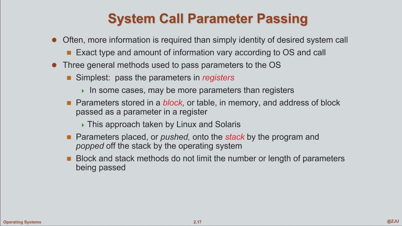 课件 · System Call Parameter Passing(9 月 20 日,2.17)